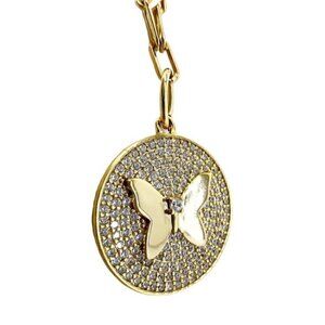 Butterfly Necklace Isabella M. Cubic Zirconia Gold Plated Medallion 16-18” NWT